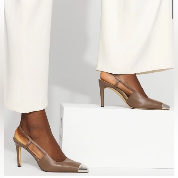White House Black Market Brown Heels slingback with Silver Tips - Picture 1 of 7